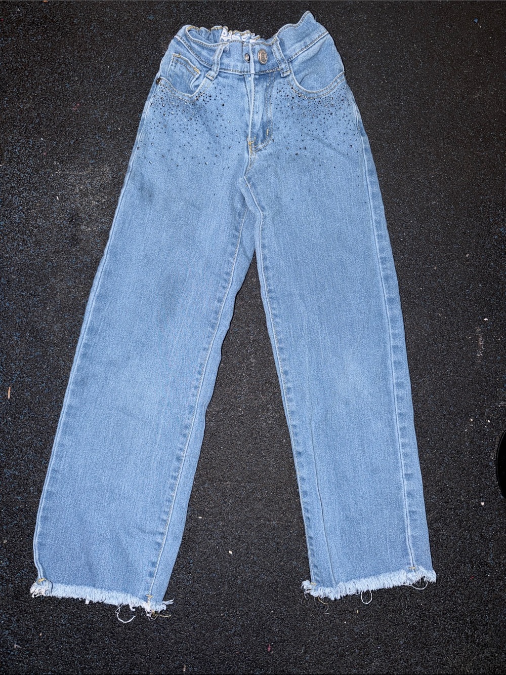 Pastels Clothing Light Blue Straight-Leg Jeans with Rhinestone Detail